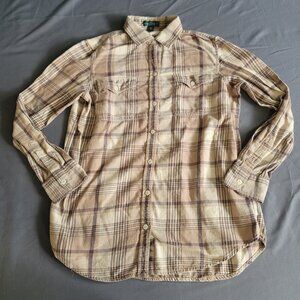 LRL Lauren Ralph Lauren Shirt Womens M Brown Plaid Button Up Camping Western